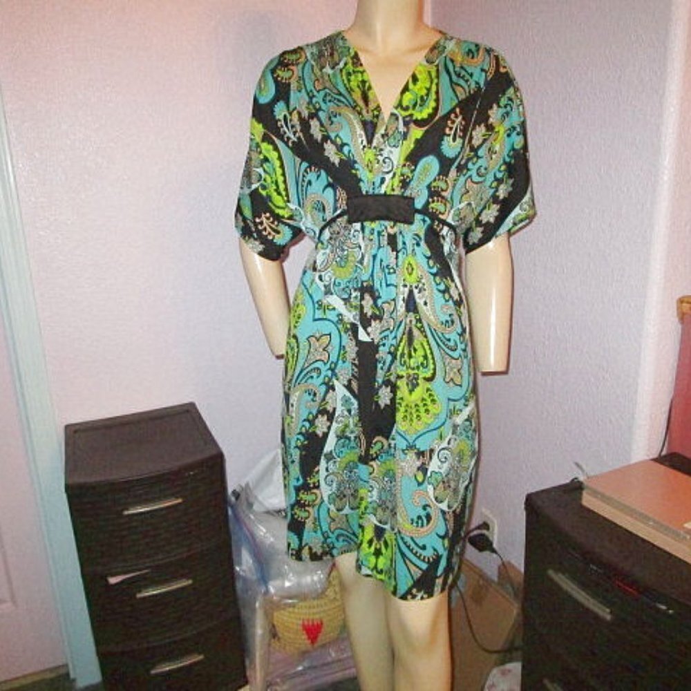 Cocomo Floral Babydoll Kimono Dress Size S Tie Back Oversized Flowy Colorful